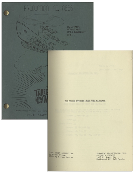 Moe Howards 129pp. Script for the Feature The Three Stooges in Orbit, With Working Title The Three Stooges Meet the Martians -- Final Draft Dated March 1962 -- Very Good Plus Condition
